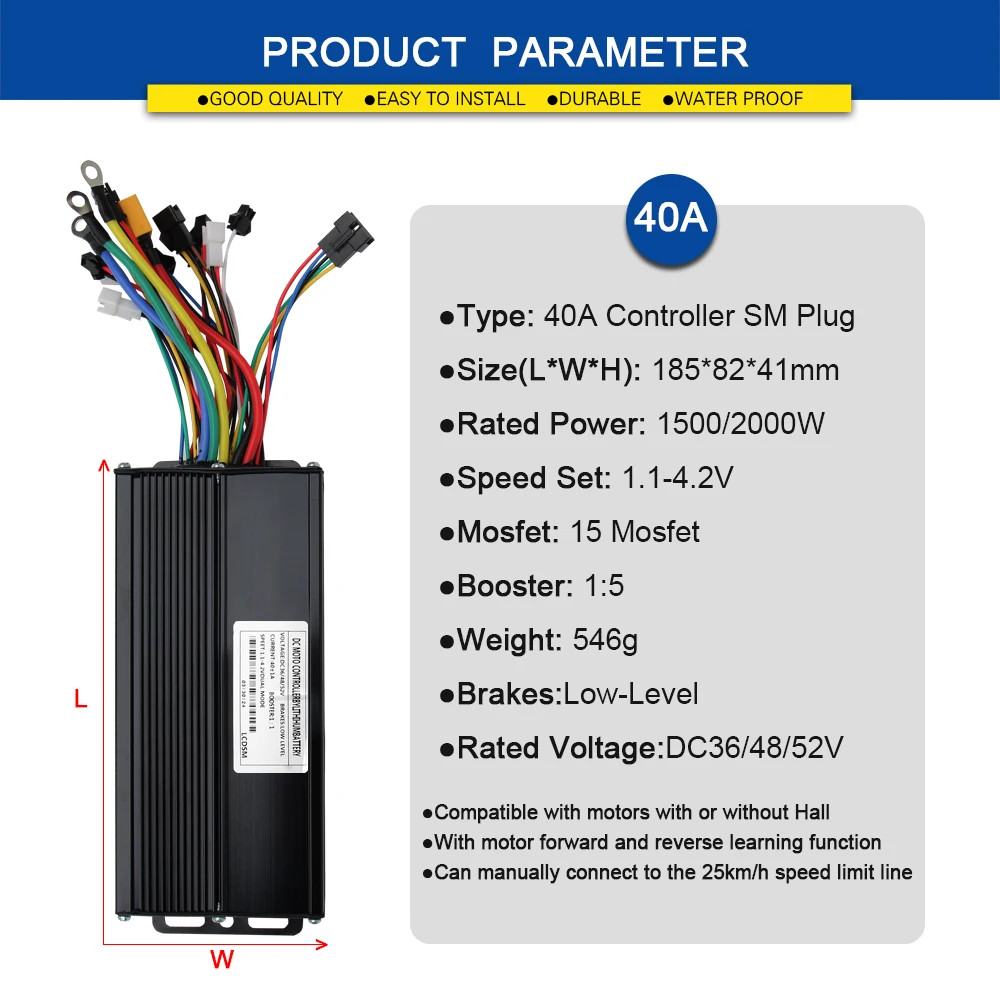 Ebike Sine Wave Controller 36V 48V 52V 40A Three-Mode with S866 S966 LCD Display