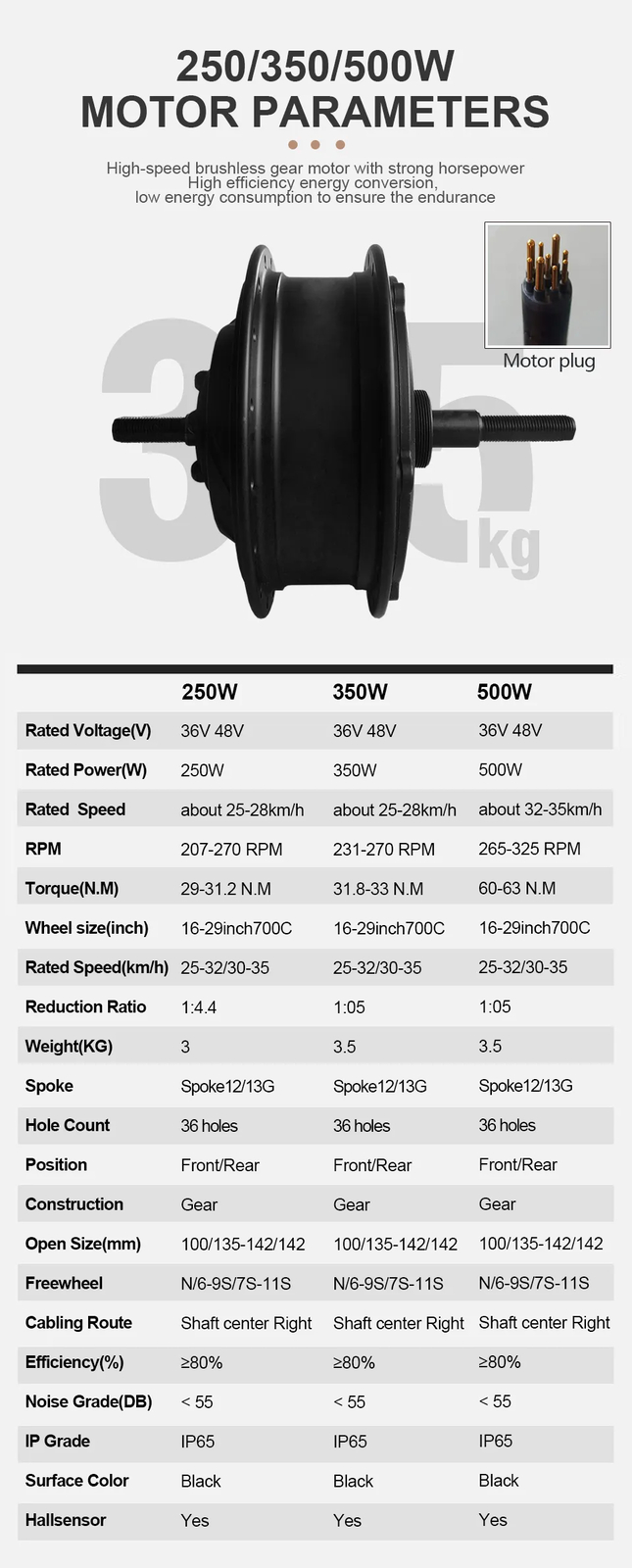 36V/48V 250W 350W 500W E-bike Front Rear Hub Motor Drive Wheel Conversion Kit
