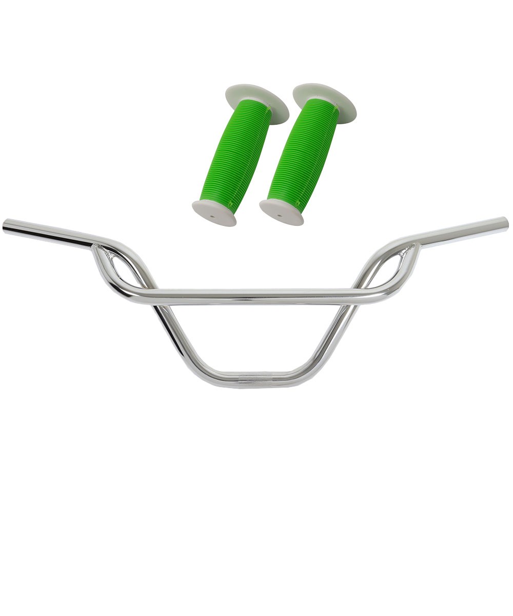 PRO+ 325 Chrome Handlebar & Green/White Mushroom Grips