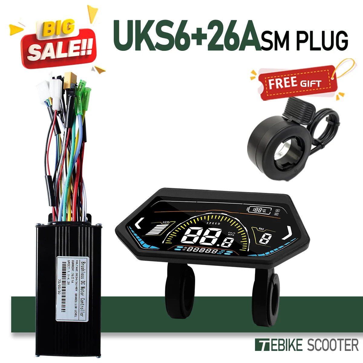 E-bike Sinewave Controller with Display 17A 26A 30A 40A for 250W-2000W Motor