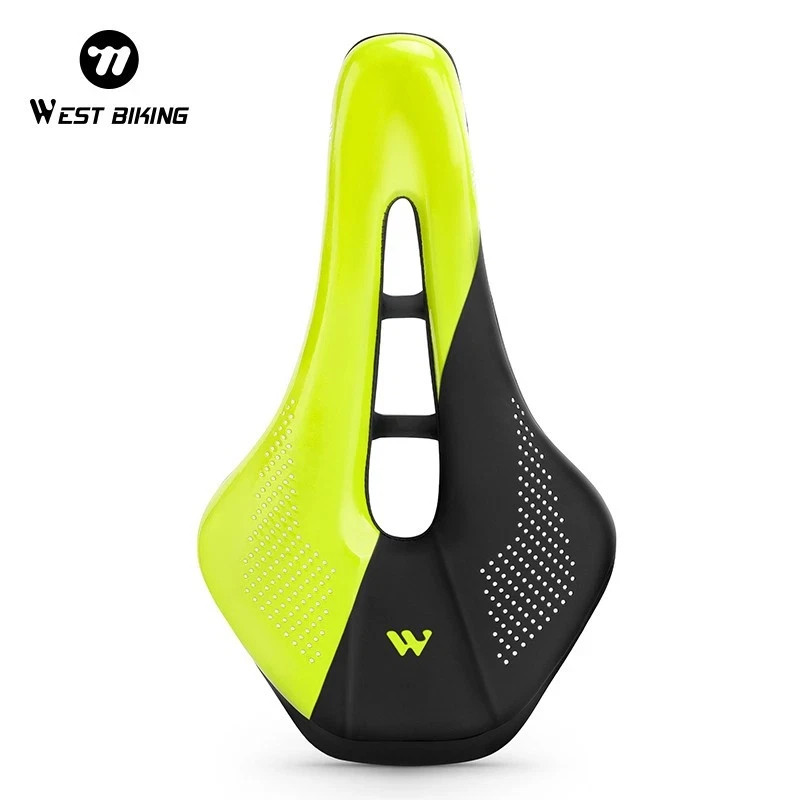 WEST BIKING Bicycle Saddle Cushion Steel Rail Leather Cycling Bike Saddle Green