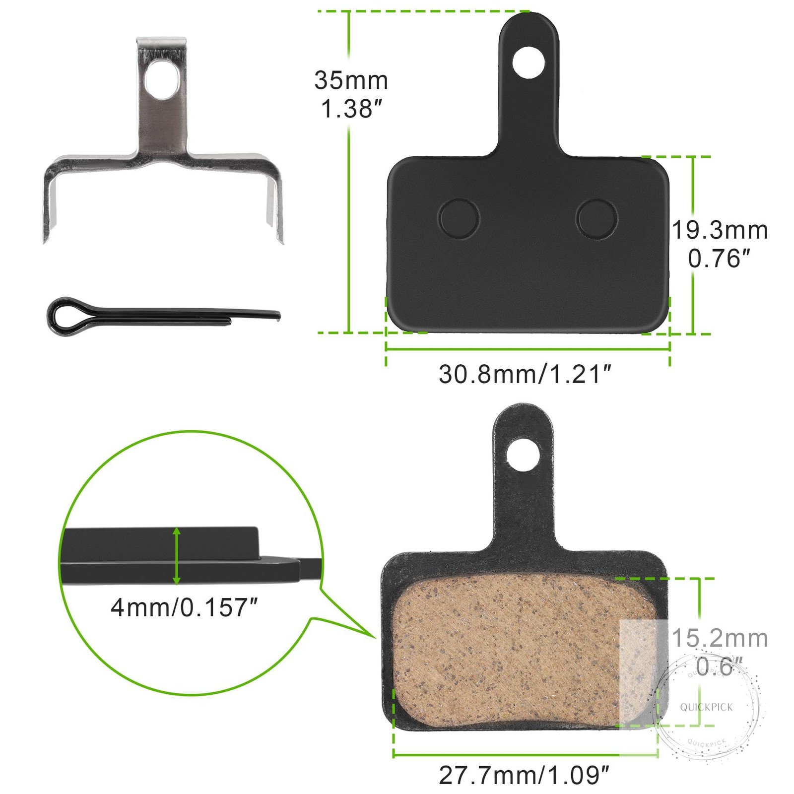 4 Pairs Metal Premium Ebike Brake Pads, Noise Free Disc Brake Pads with Installa
