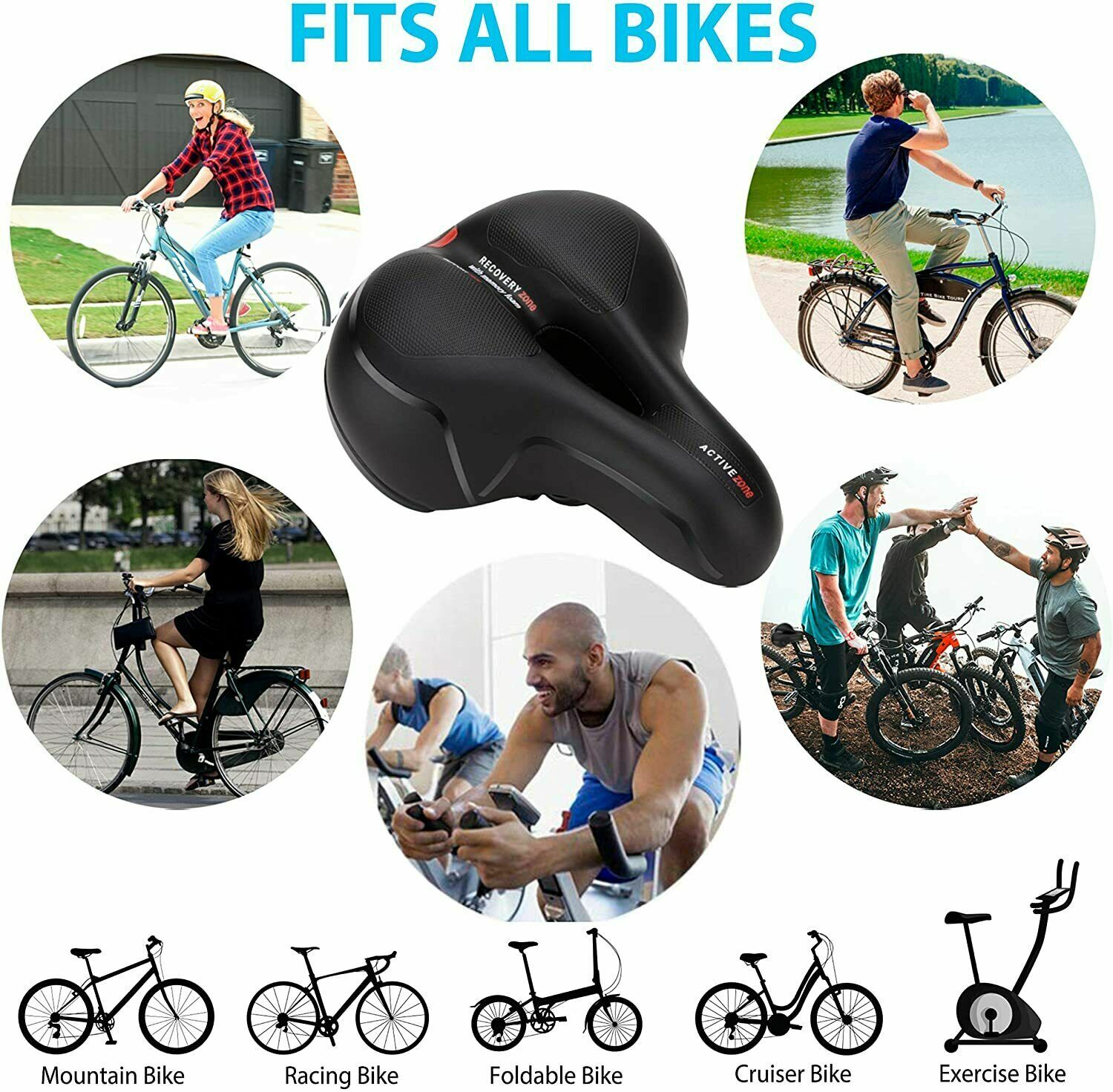 Bicycle Saddle bike Comfort Wide Soft Gel Bike Seat Sporty Air Cushion men women