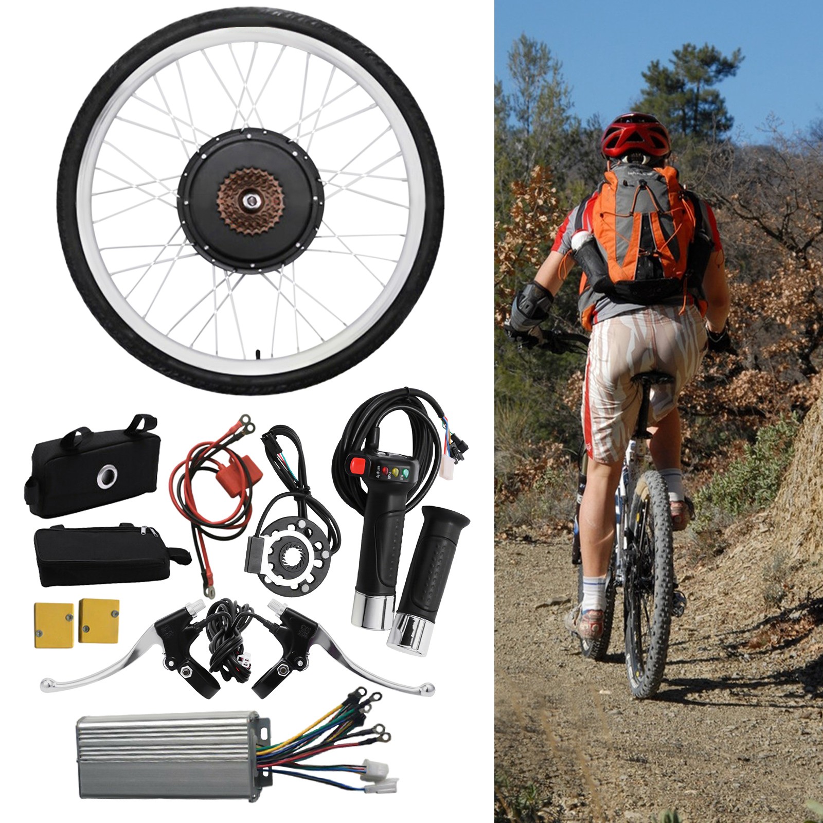 26In 48V 1000W Rear Wheel Electric Bike Conversion Kit with PAS Sensor