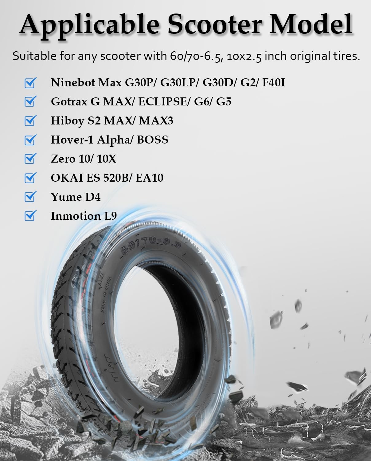 Felixstory 60/70-6.5 Off Road Vacuum Tire Fit For Ninebot Max G30P G30Lp G2