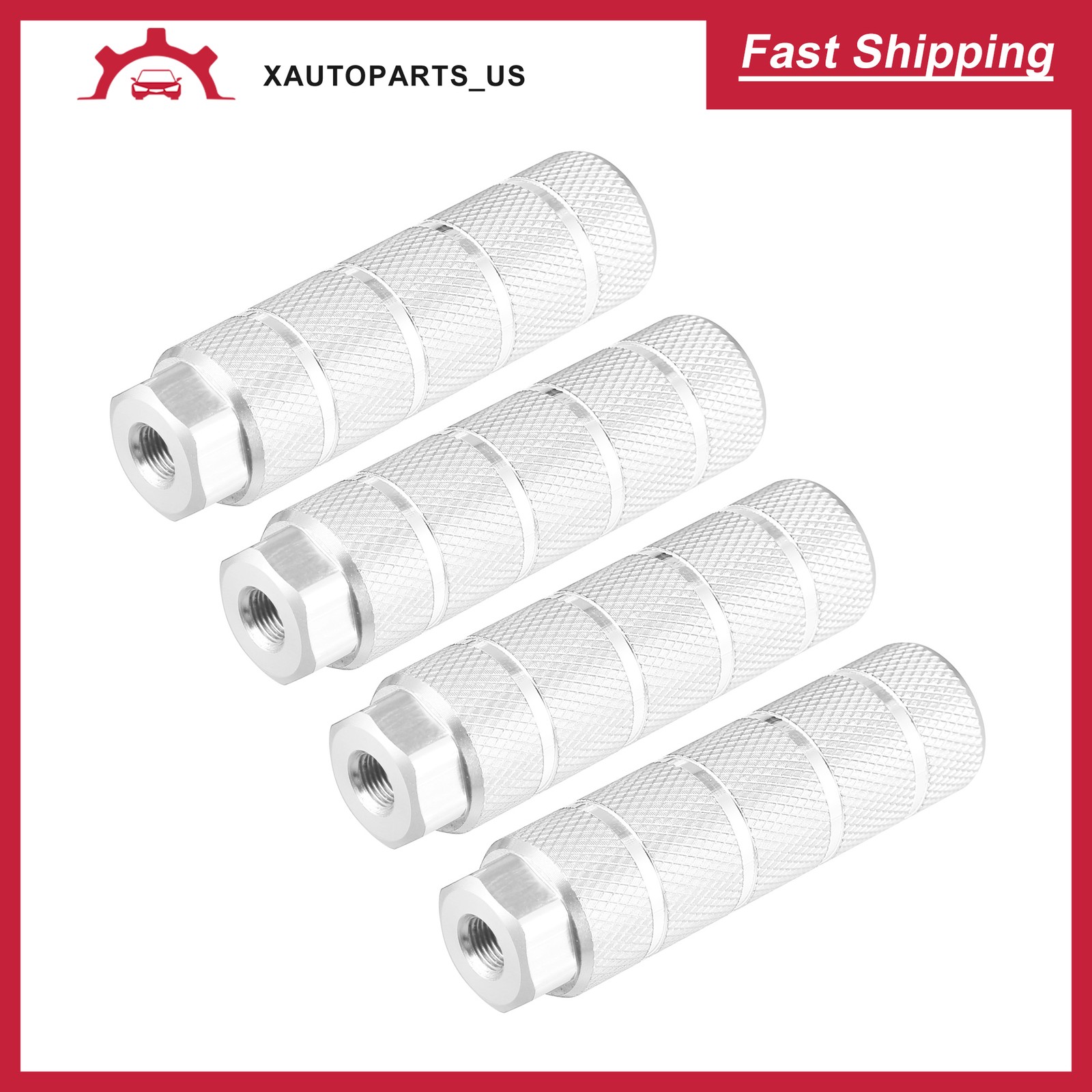 Aluminum Alloy Bike Rear Foot Pegs Footrests Silver Tone Fit 3/8″ Axles – 4pcs