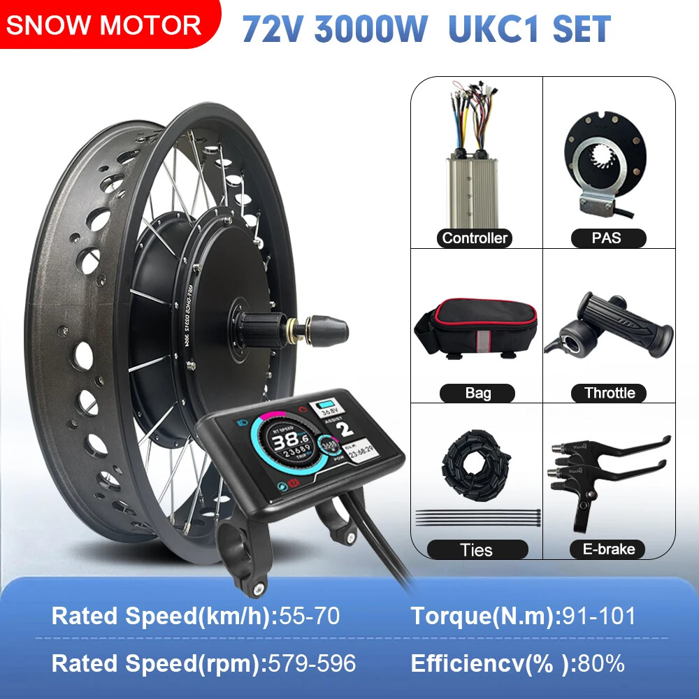 72V 3000W Snow Electric Bicycle 20 24 26inch Fat Tire Brushless Rear Hub Motor