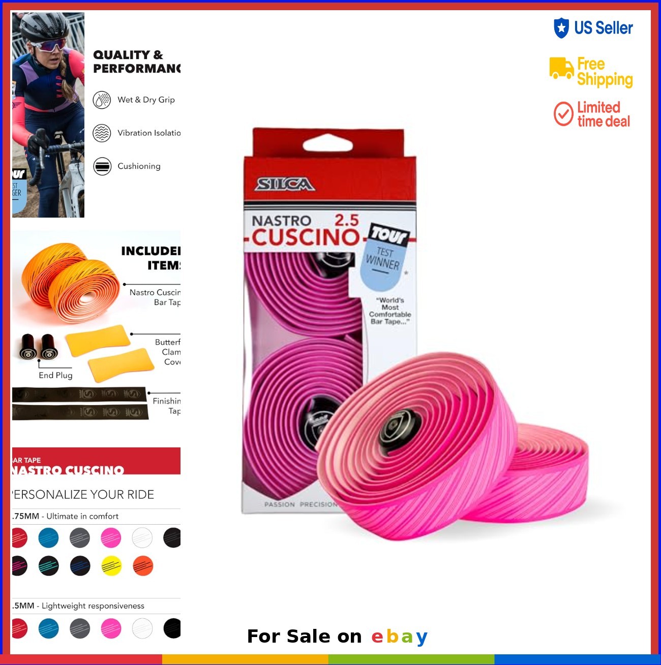 Bicycle Handlebar Tape Pink 2.5mm Extra Thick with Aluminum End Plugs