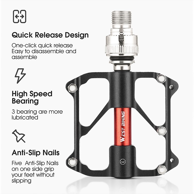 WEST BIKING Bicycle Quick Release Pedals 3 Bearings Aluminum Road Bike Pedals