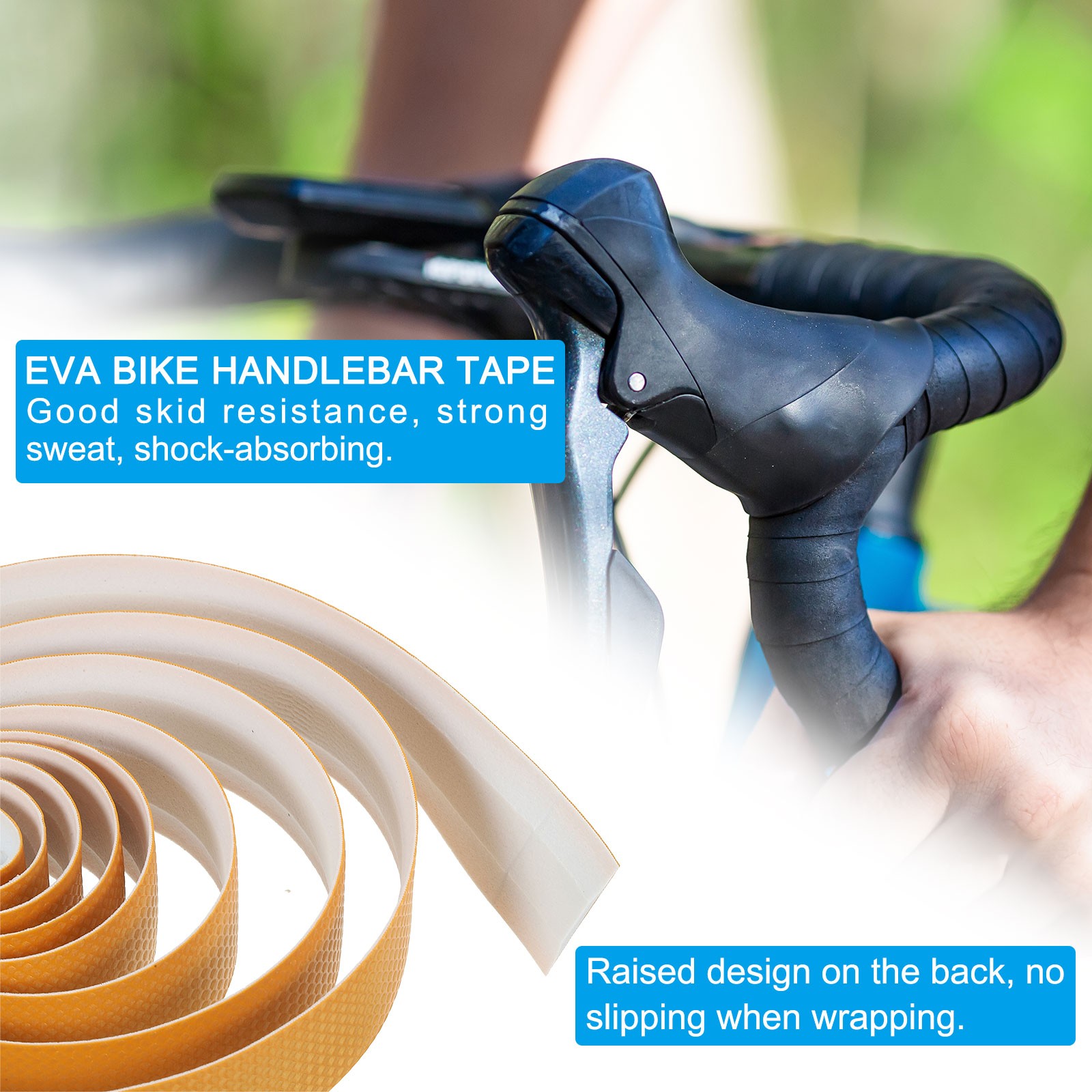 2 Pcs Bike Handlebar Tape EVA Carbon Handle Wraps Black Plugs Yellow