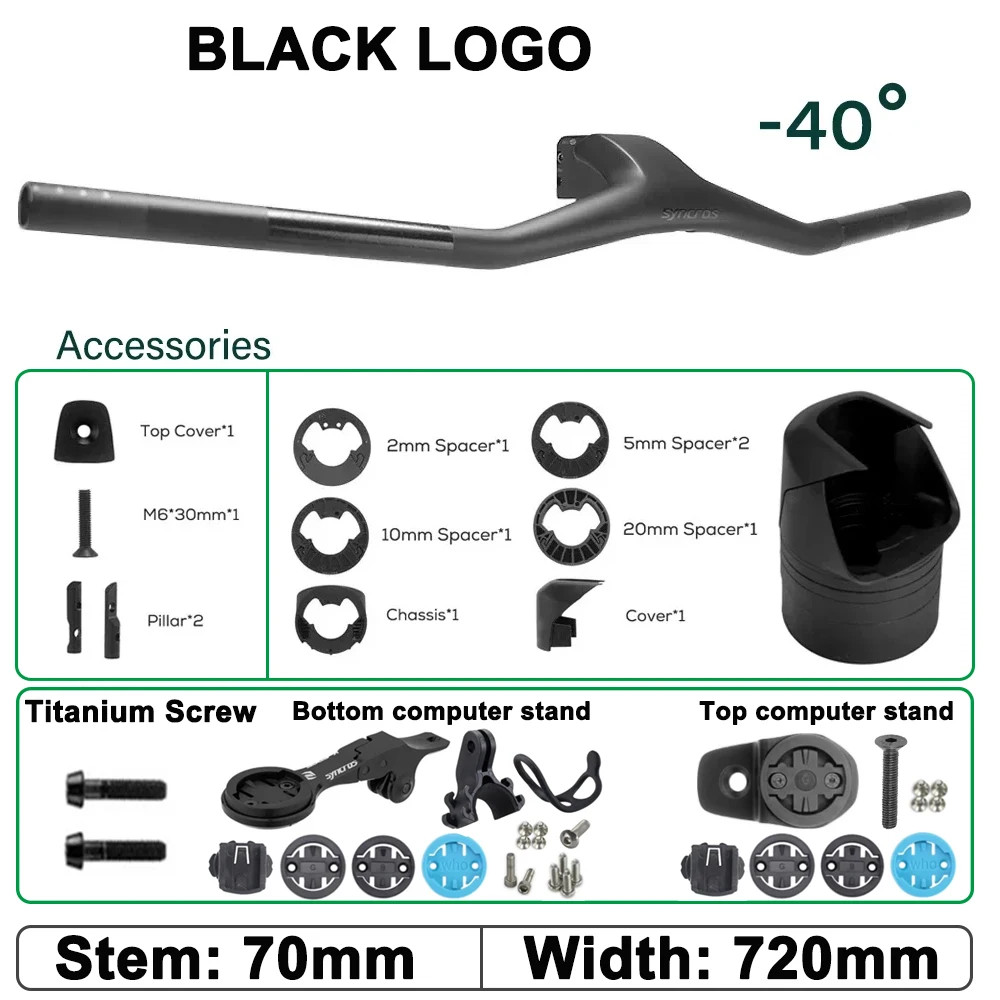 Full Carbon Fibre MTB Handlebar -40 Degree Hidden Cable Integrated Cockpit