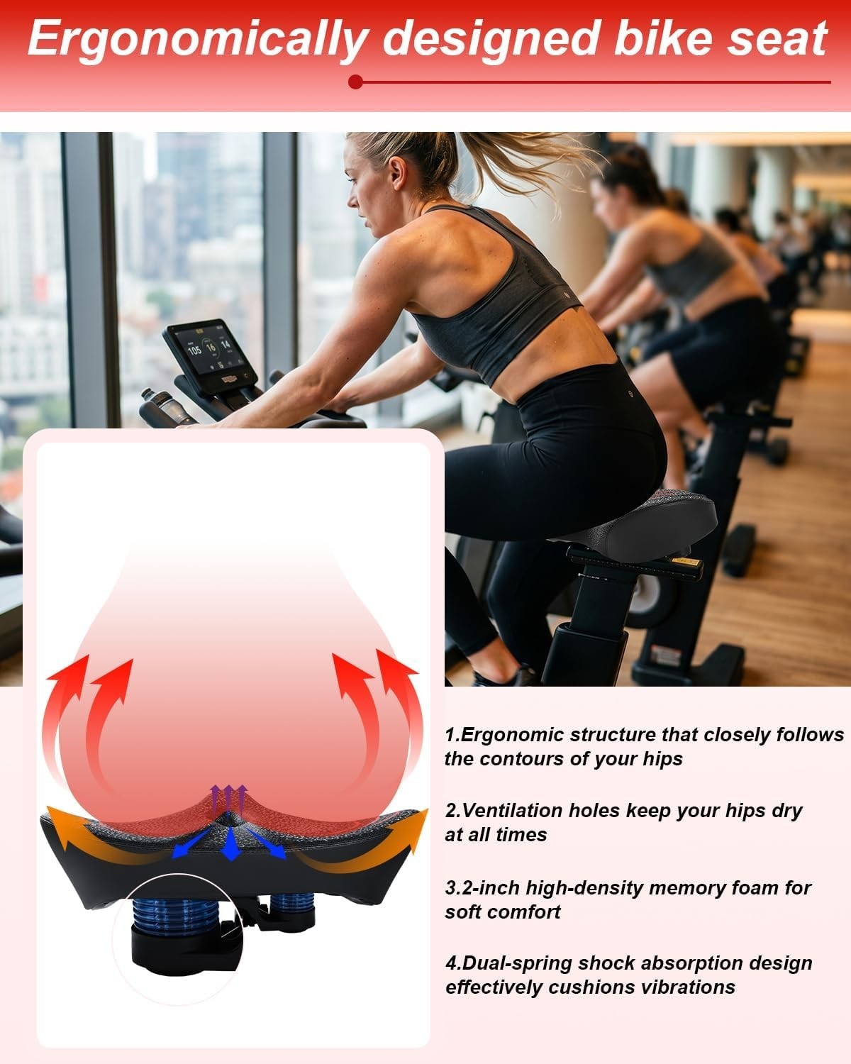 2026 NEW Oversized Bike Seat for Men and Women, Extra Wide Bicycle Seat Cushion,