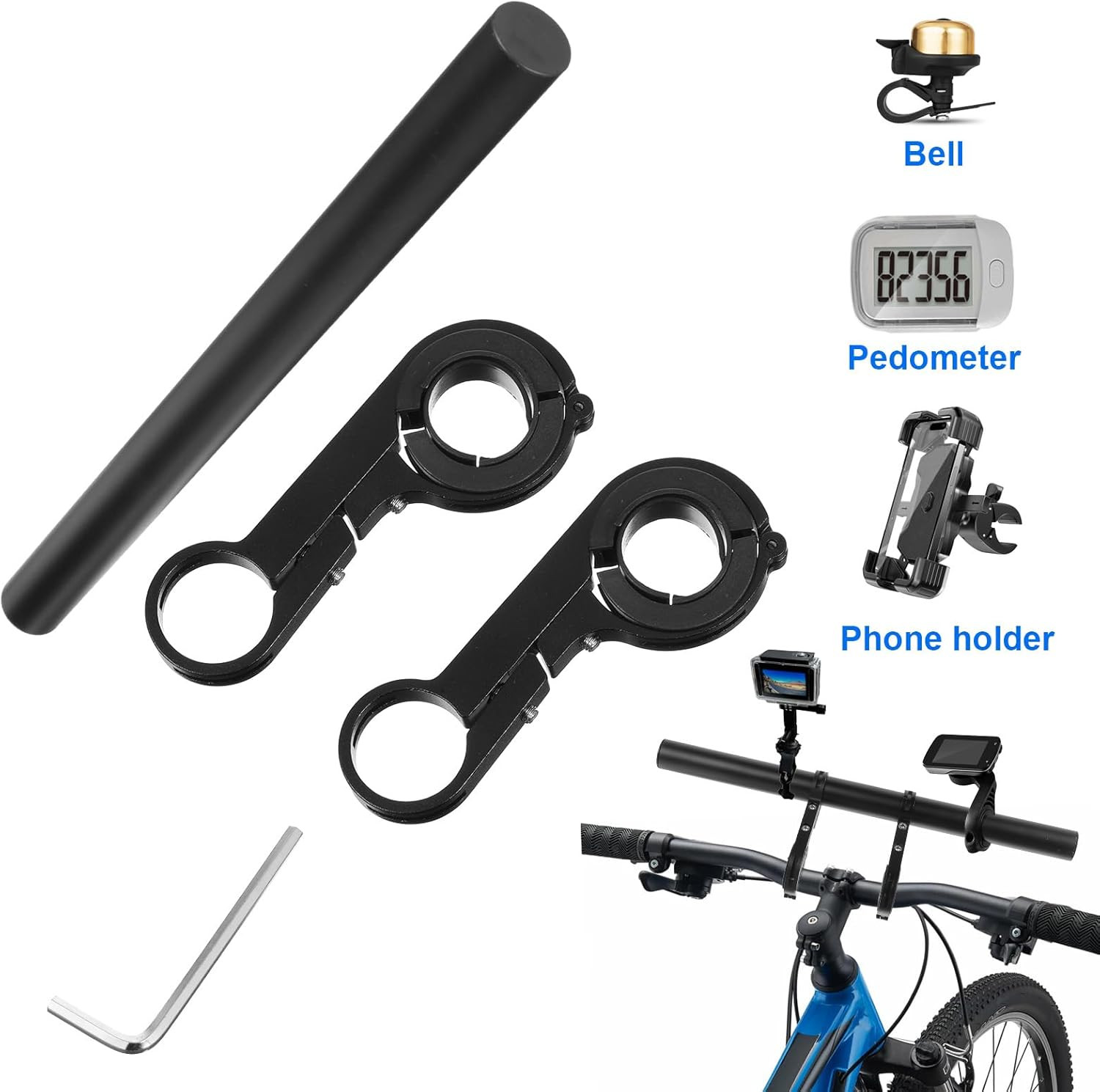 Bike Double Handlebar Extender, 11.8″(30 Cm) Super Long Aluminum Alloy Cross Bar