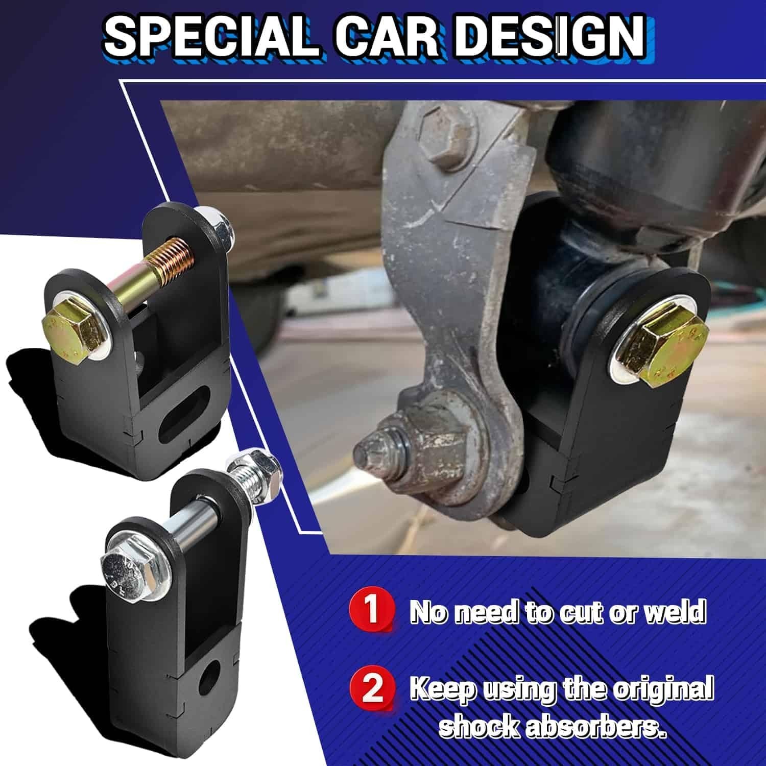 Upgrade 4PCS 2-4″ Front and Rear Shock Extensions,Heavy-Duty Steel Rear Lift …