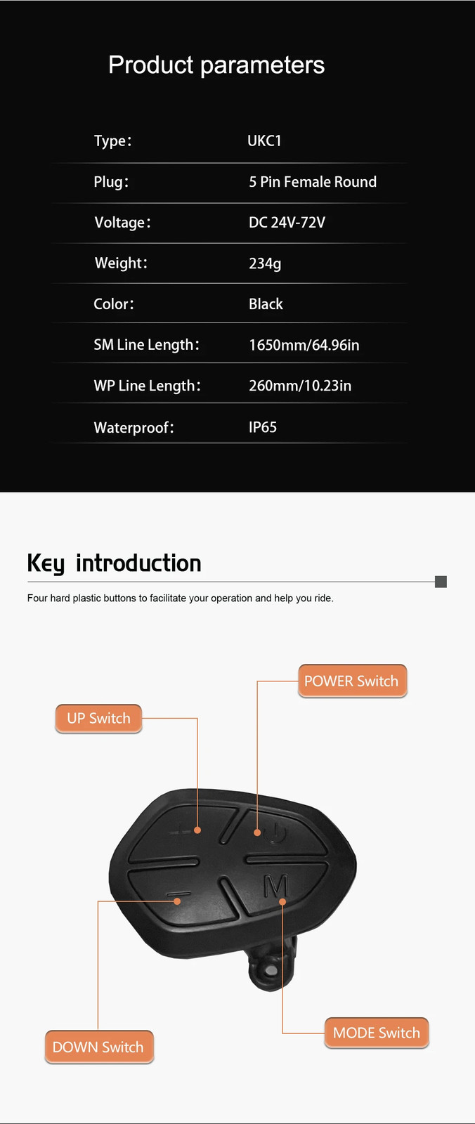E-bike Display 24V 36V 48V 52V 60V 72V LCD Color Display 5Pin SM/Waterproof Plug