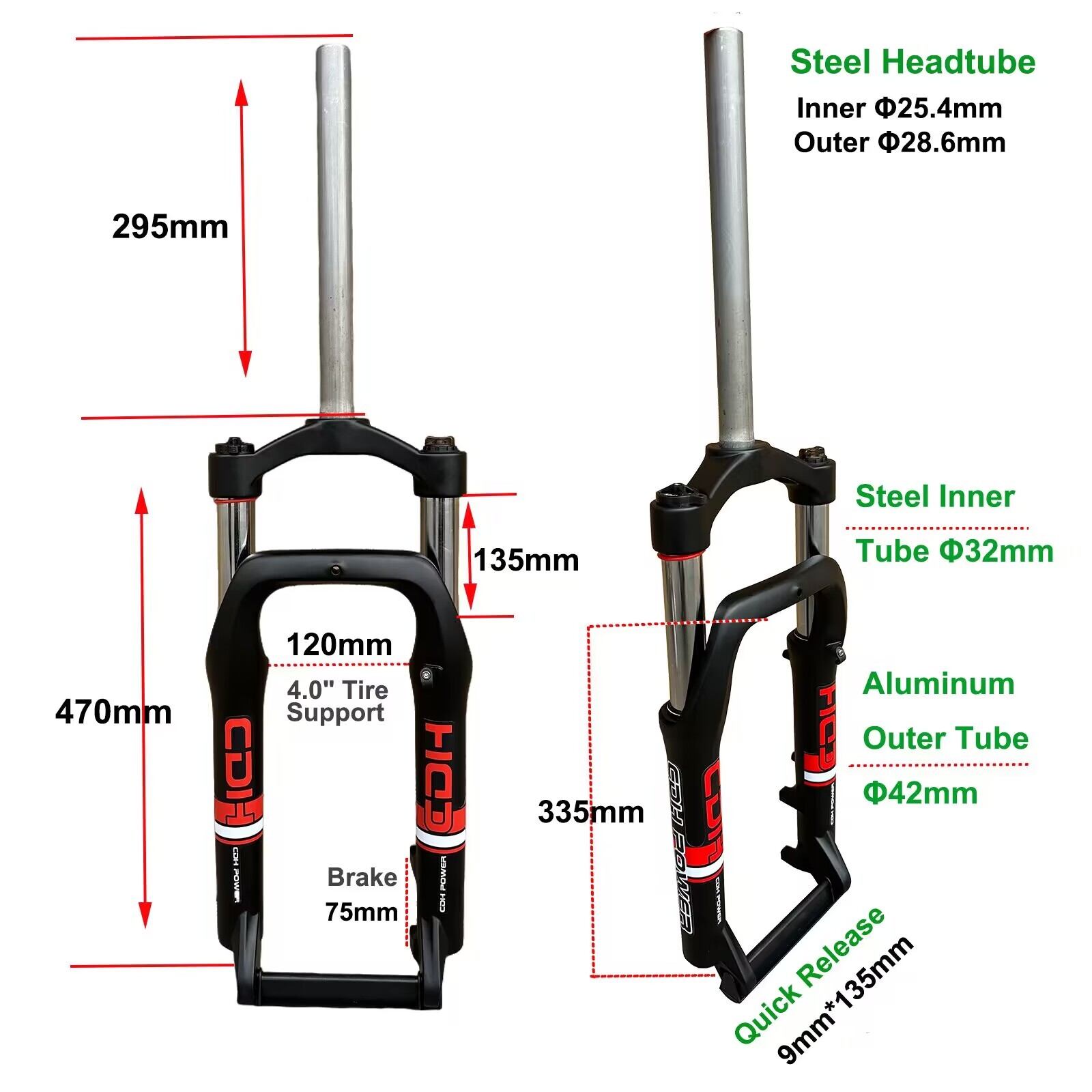 20 inch x 4 Fat Air Suspension Bike Fork, Single Shoulder E-Bike Fork-Disc Brake