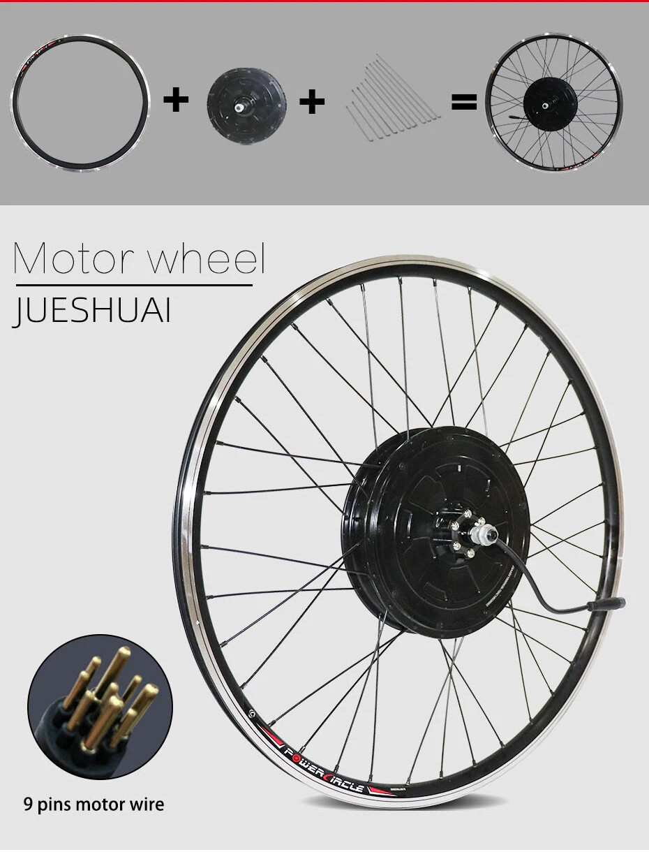 36V 48V 250W 500W 2000W Front/Rear Powerful Hub Wheel E-bike Conversion Kit
