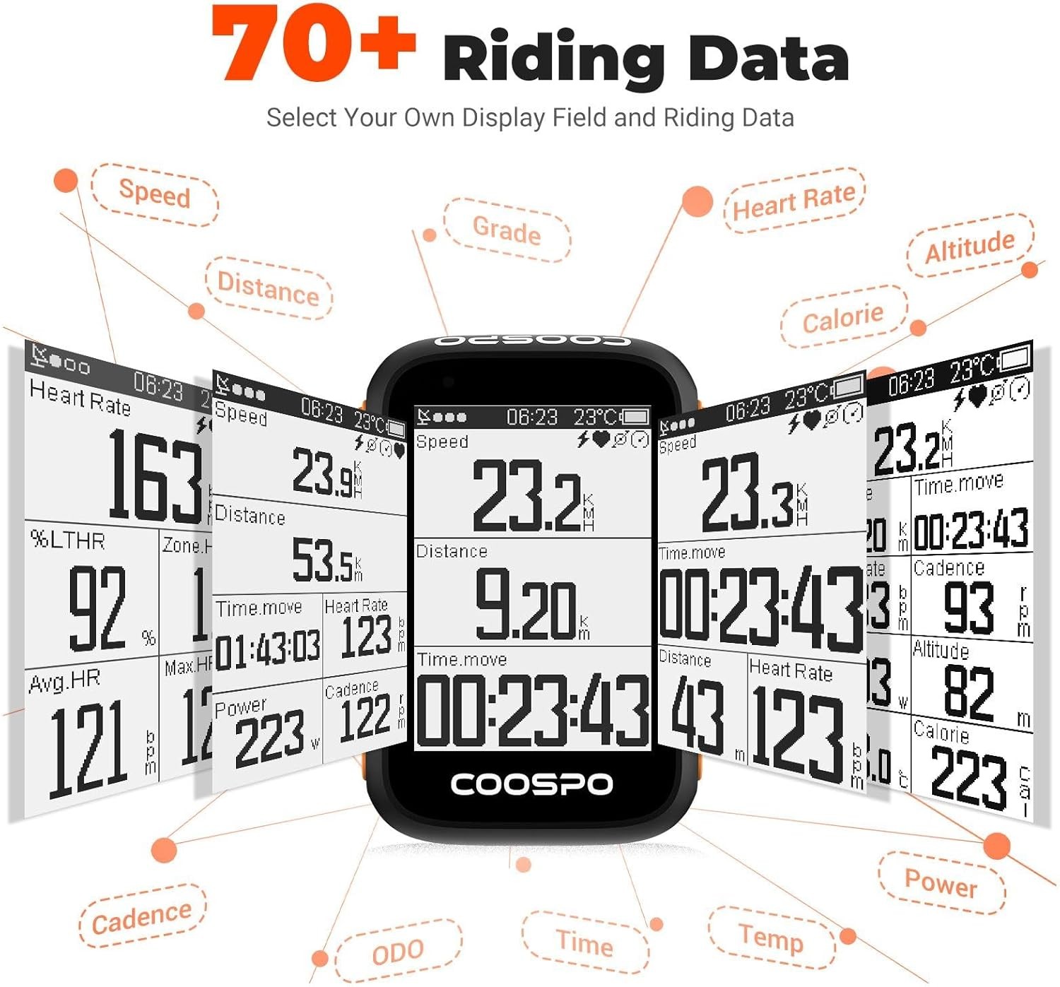 COOSPO Bike Computer Wireless GPS, Speedometer with Auto Black