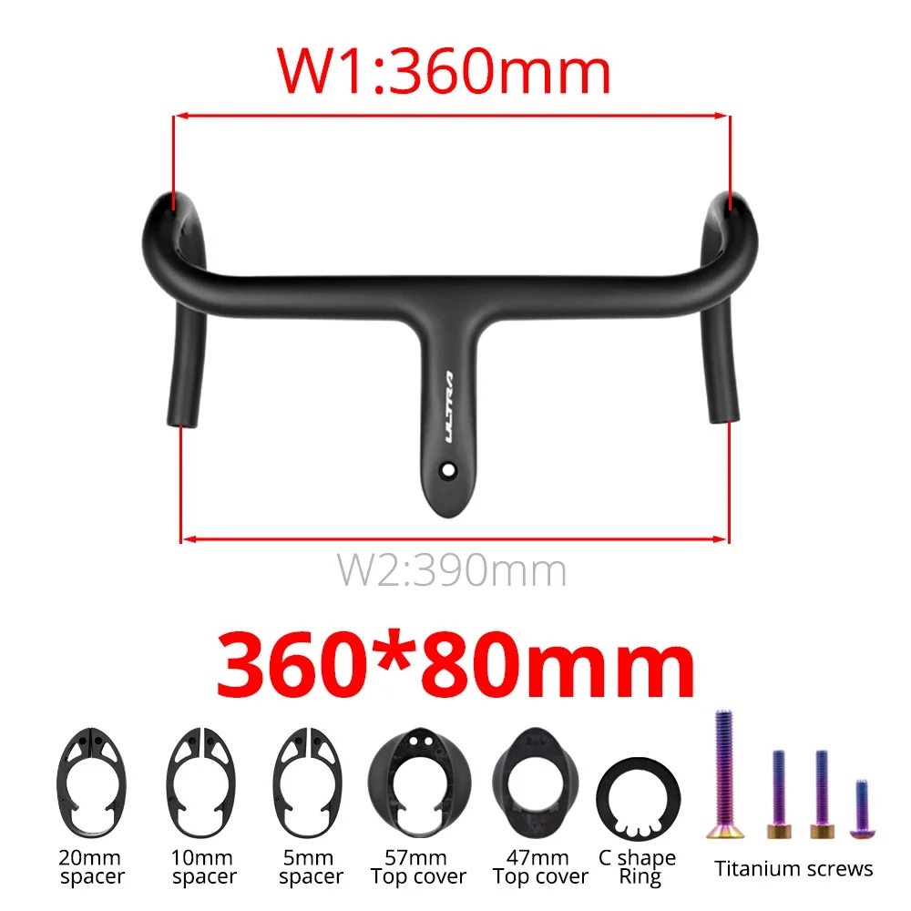 Road Bicycle Carbon Internal Cable Integrated Handlebar 360-380mm With Mount
