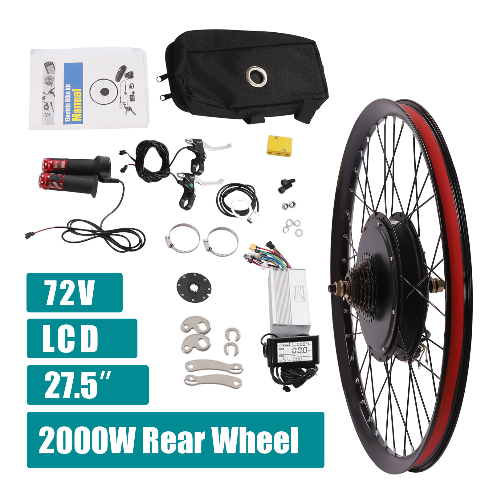 7 Speed E-Bike Motor 27.5″ Rear Wheel LCD Electric Bicycle Conversion Kit 2000W