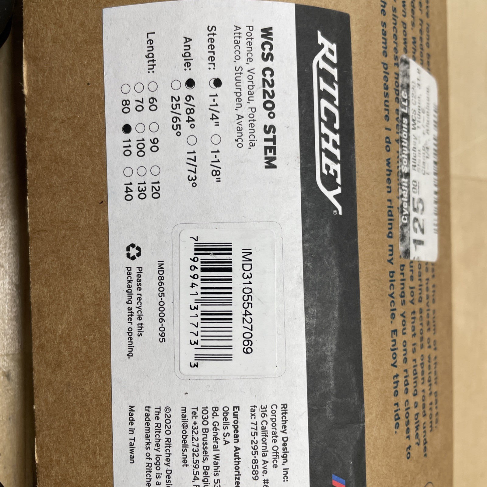 Ritchey WCS C220 Bike Bicycle Stem 84/6 Degree Matte Black 1 1/4″ x 31.8 x 110mm
