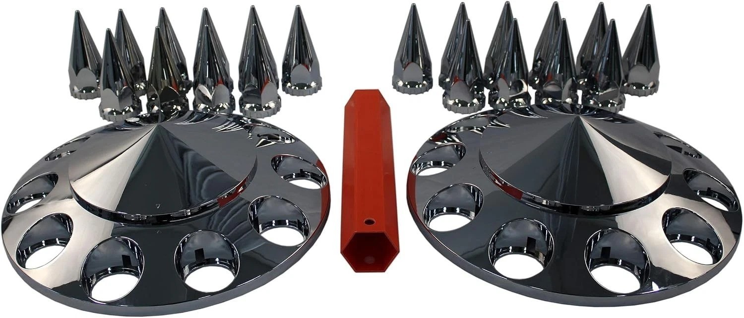 Chrome ABS Complete Axle Cover Set with Hub Caps and 33mm Screw-On Spiked Lug…