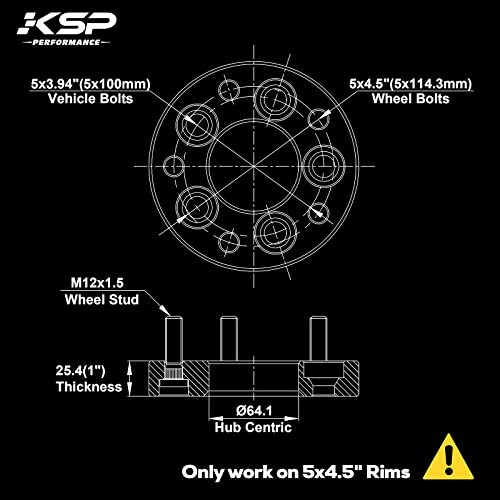 KSP 25mm Wheel Spacers 5×100 to 5×114.3, Change Bolt Pattern Wheel Adapter