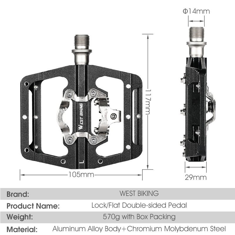 WEST BIKING Aluminum Alloy Bicycle Pedals DU Bearing SPD Bike Clipless Pedals