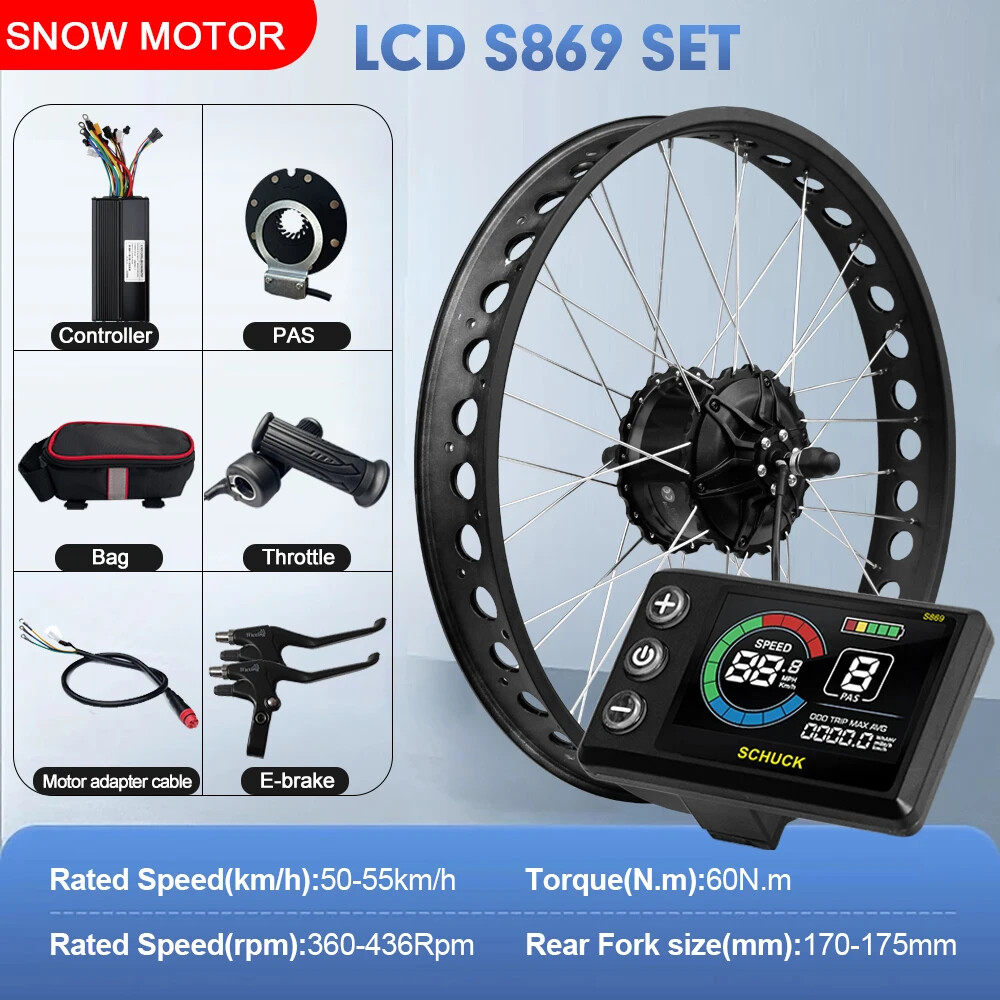 Snow Electric Fat Bike Kit 20/24/26in 48V 1000W Rear Brushless Hub Motor Wheel