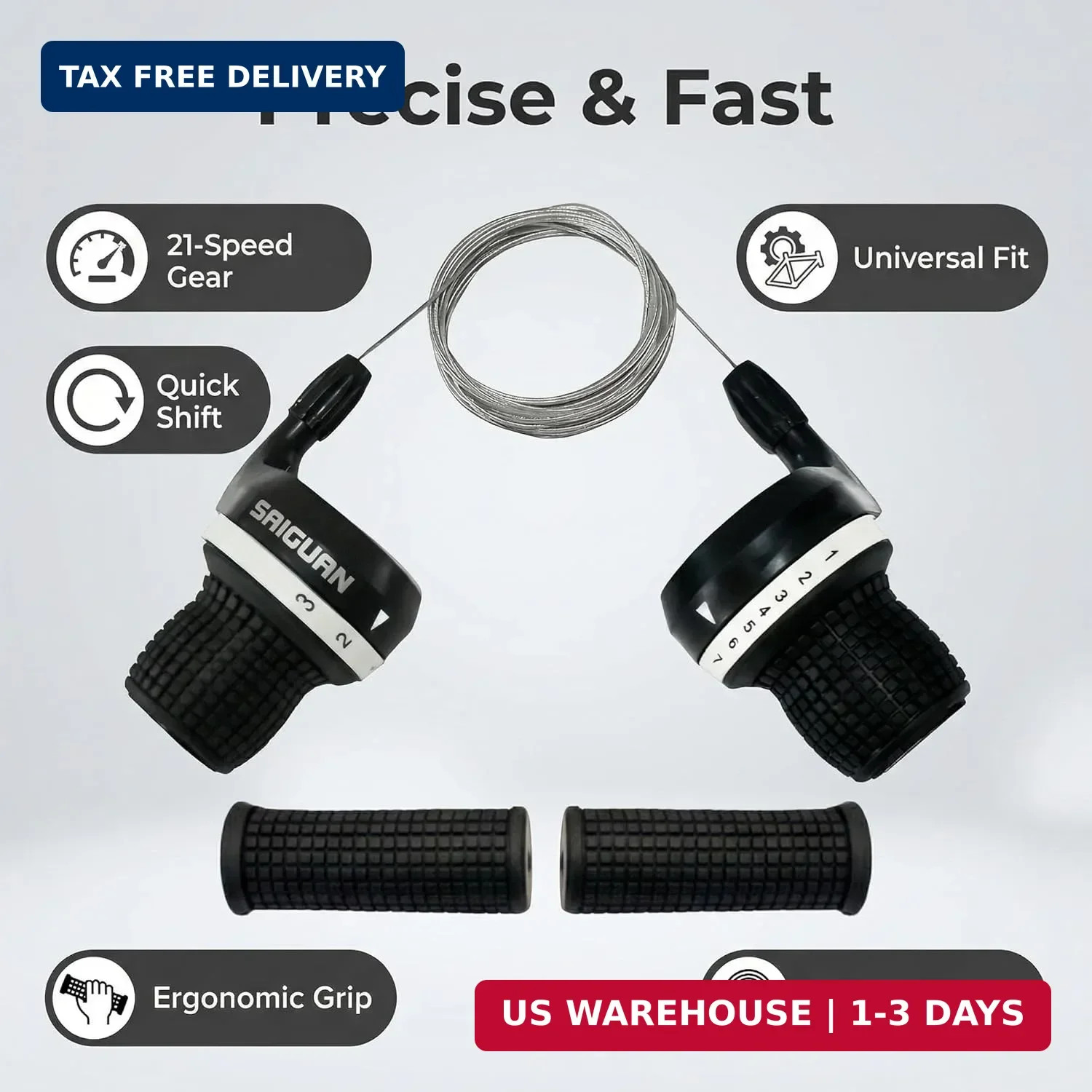 3×7 Speed Bike Shifter Set, 21 Speed Twist Grip Gear Shifters with Cables & Hand