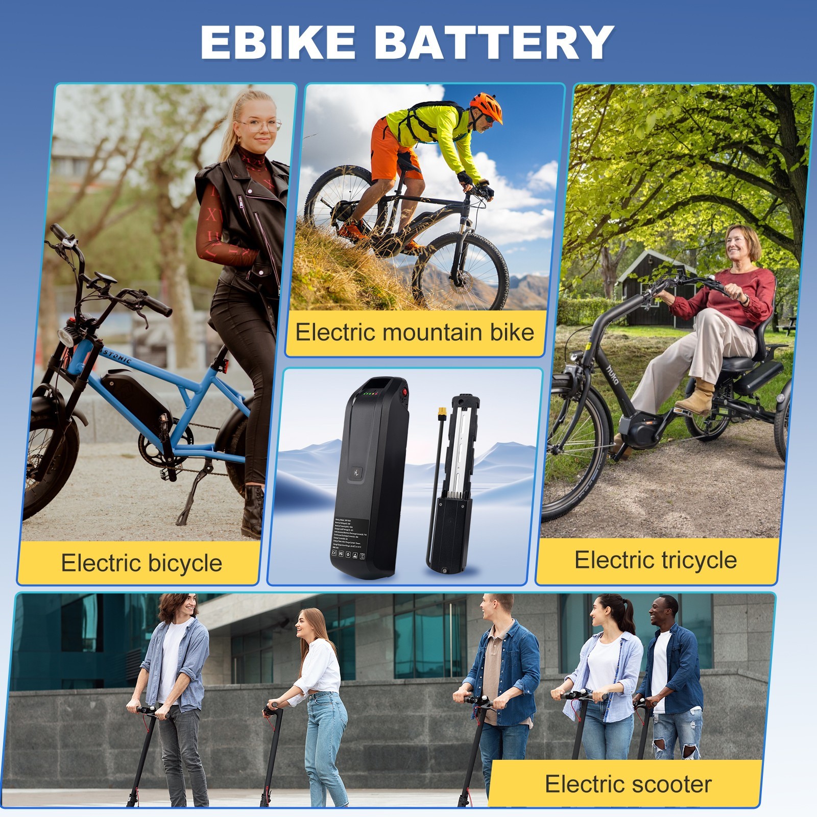 36V 5PIN 10Ah 15Ah 20Ah Ebike Lithium Battery applicable to for 0-1200W motors