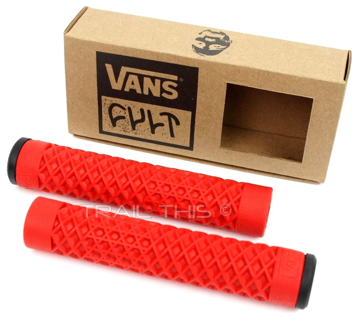Cult X Vans Flangeless Red Grips w/ End Plugs Waffle Pattern BMX Bike / Scooter