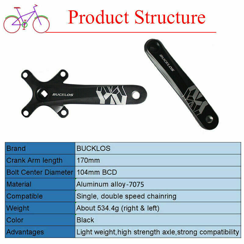 BUCKLOS MTB Bike 170MM Single Crankset 30-42T Narrow Wide Round Oval Chain Ring