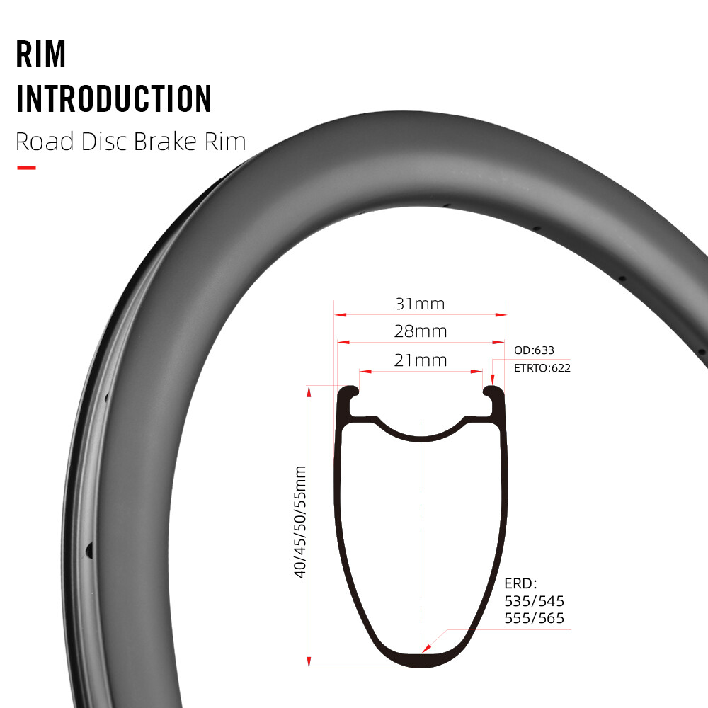700C Carbon Disc Brake Road Bike Rims 40/45/50/55mm Clincher Tubeless