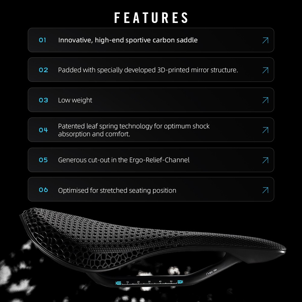 3D Printed Bike Road MTB Saddle 190g Ultralight Full Carbon Fiber Rails 7x9mm