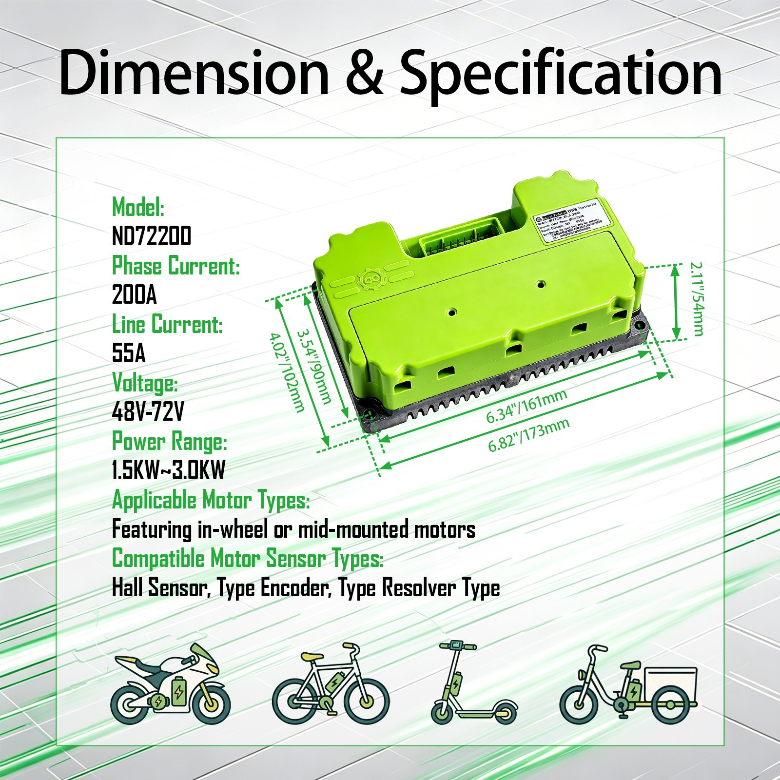 For FarDriver ND72200 Controller w/ Bluetooth 55A Battery, 200a Phase ,48-72V