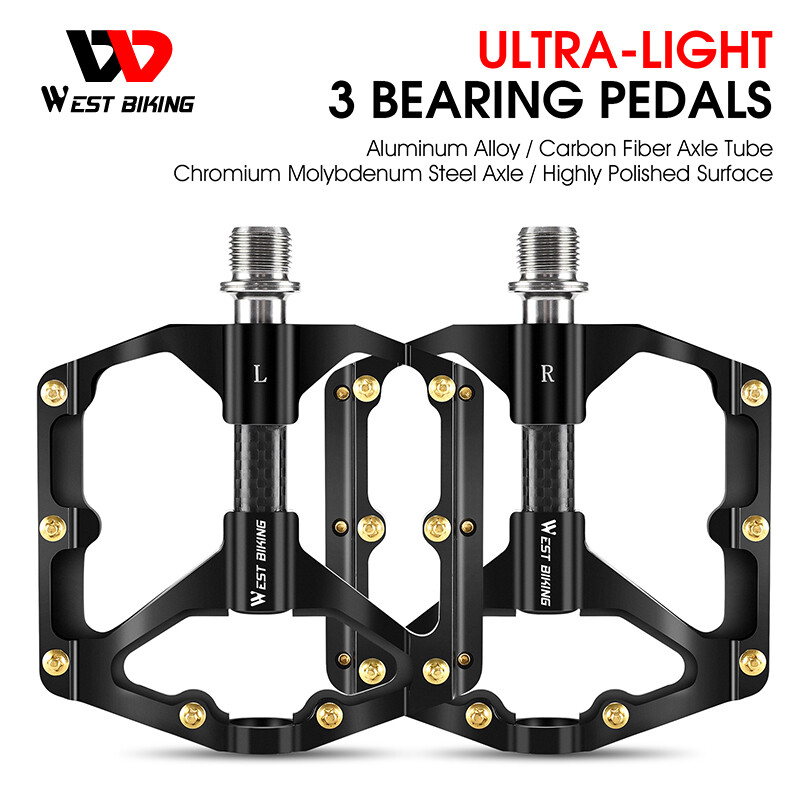 WEST BIKING Bicycle Pedals Carbon Fiber Axle 3 Bearing MTB Road Bike Pedals