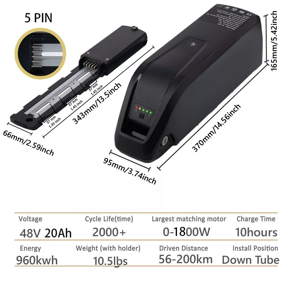 48V Hailong Lithium Ebike Battery 20Ah 5Pin with Charger For Electric Bike Motor