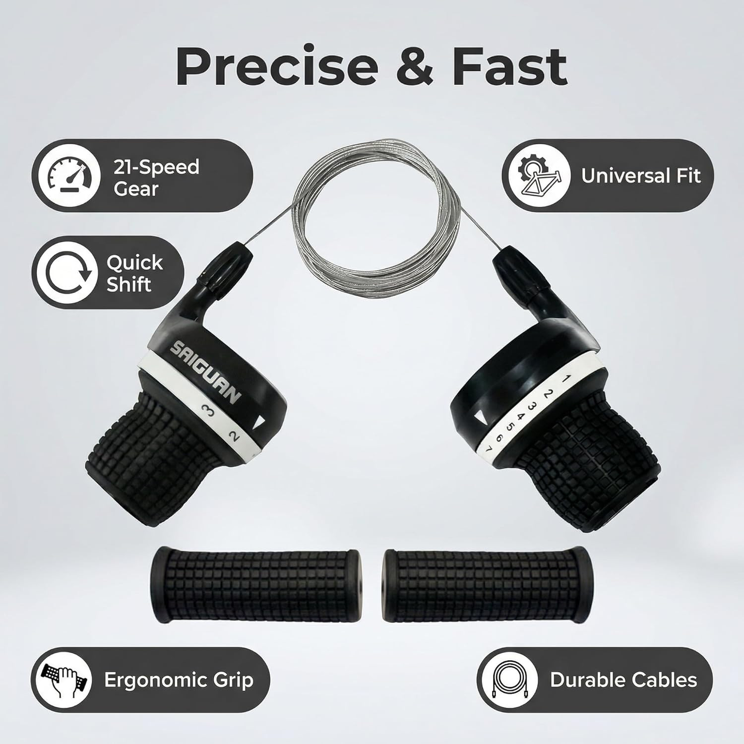 3X7 Speed Bike Shifter Set, 21 Speed Twist Grip Gear Shifters with Cables & Hand