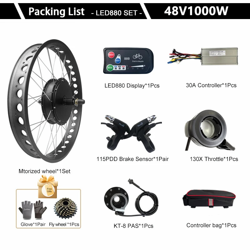 48V1000W Electric Bike Conversion Kit Rear Cassette 20 24 26” 4.0Tire 170 190mm