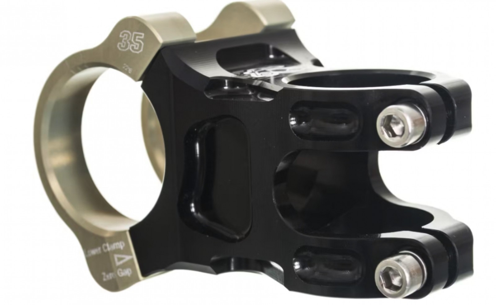 Renthal Apex 35mm Stem Clamp: 35mm +/-6 Deg 1 1/8″ Length: 40/50/60mm Black/Gold