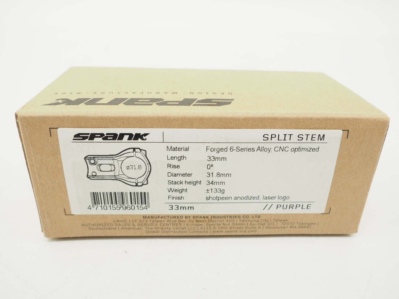 New! Spank Split 33 Mountain Bike Stem Purple 31.8mm x 33mm x 1-1/8″ 125g