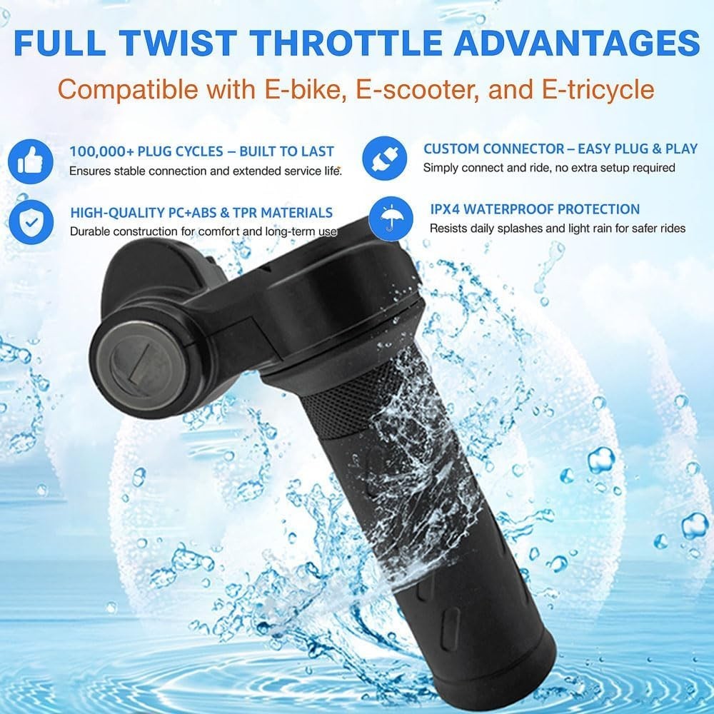 Full Twist Throttle Grip for Ebike 3 Pin,Electric Bike Throttle with Key Ignitio