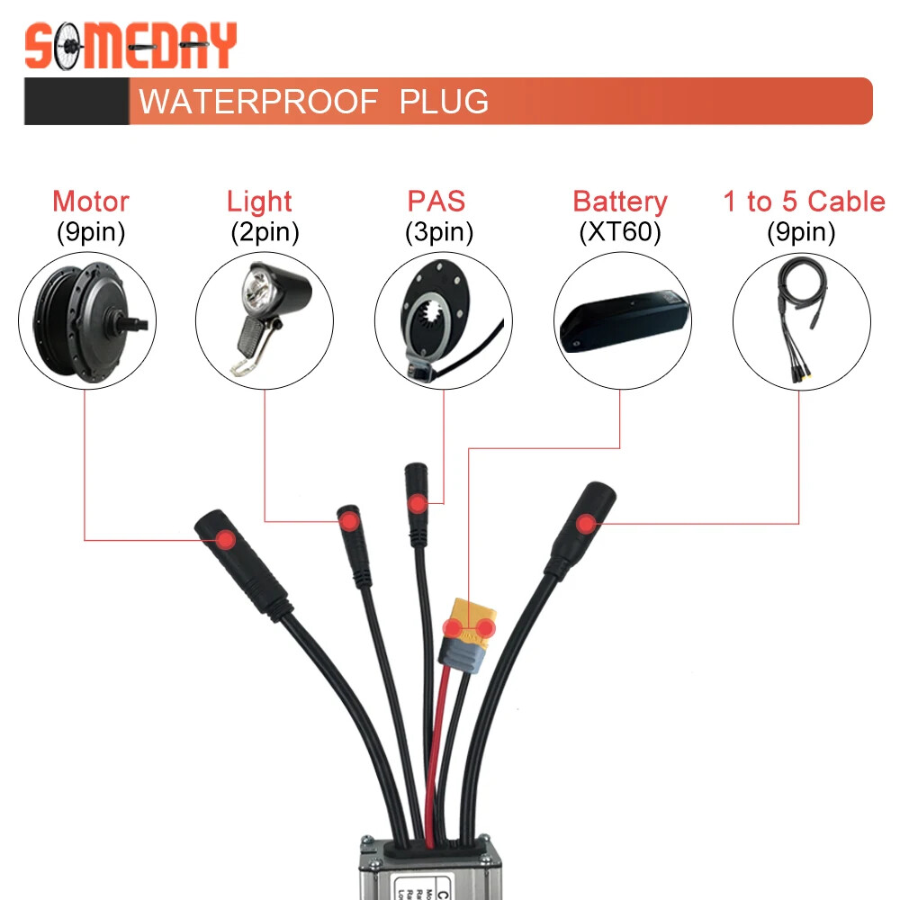 E-bike Controller 25A 36V 48V 500W 750W 9 Mosfet Controller SM/Waterproof Plug