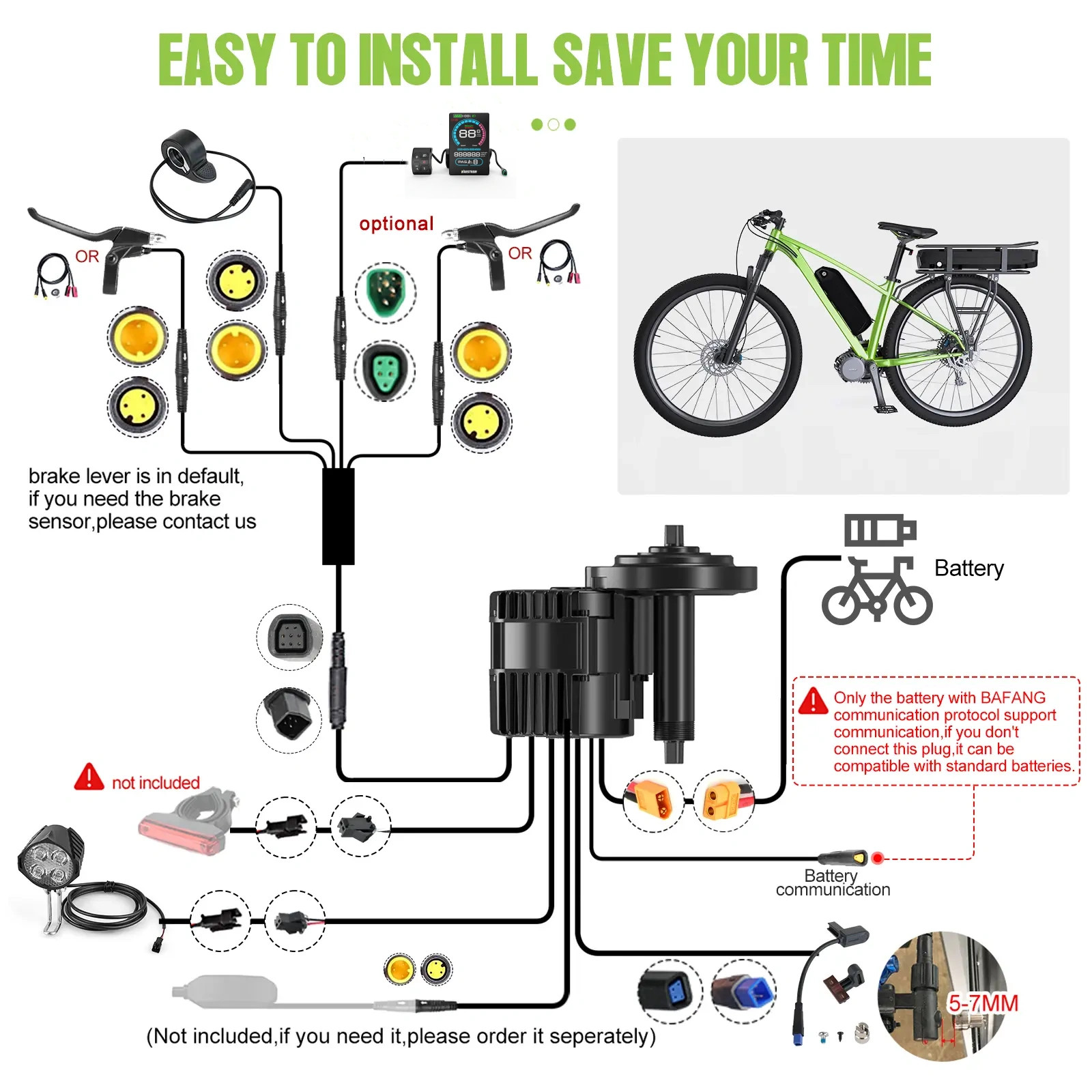 48V750W 68-73mm BAFANG Mid Drive Motor Electric Bike DIY Conversion Kit