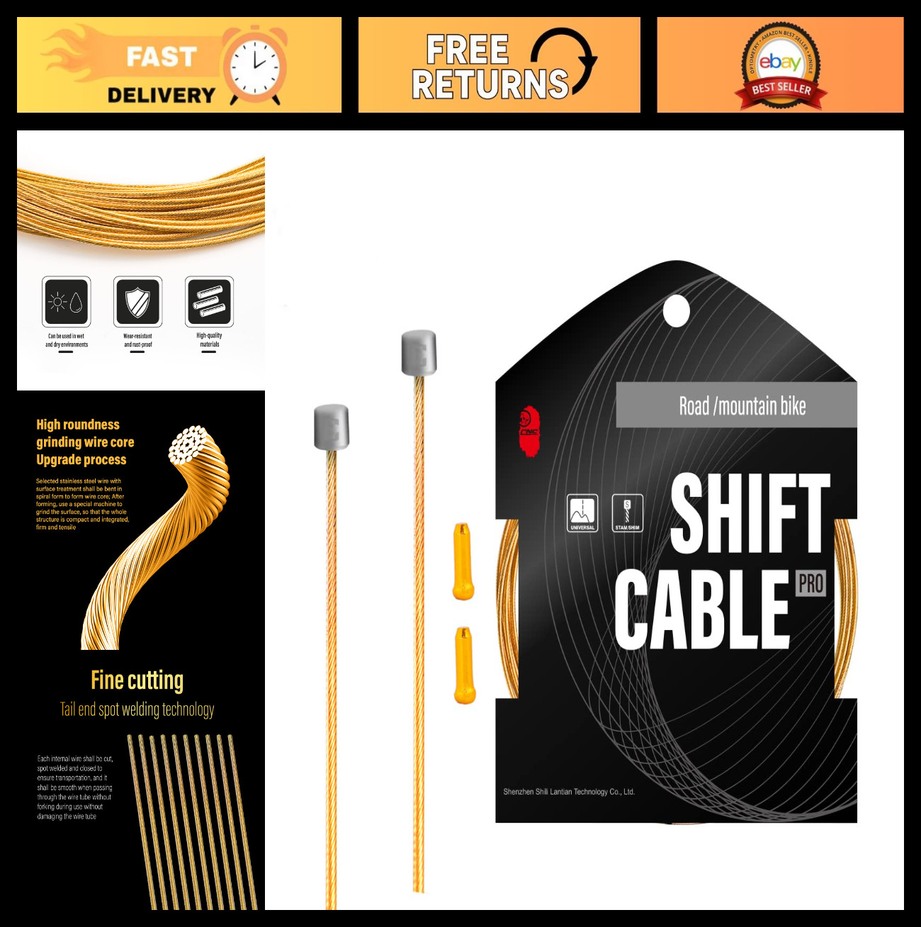 Universal Bicycle Shift Cable for Shimano SRAM – Ultra Slick Derailleur 2100mm/3