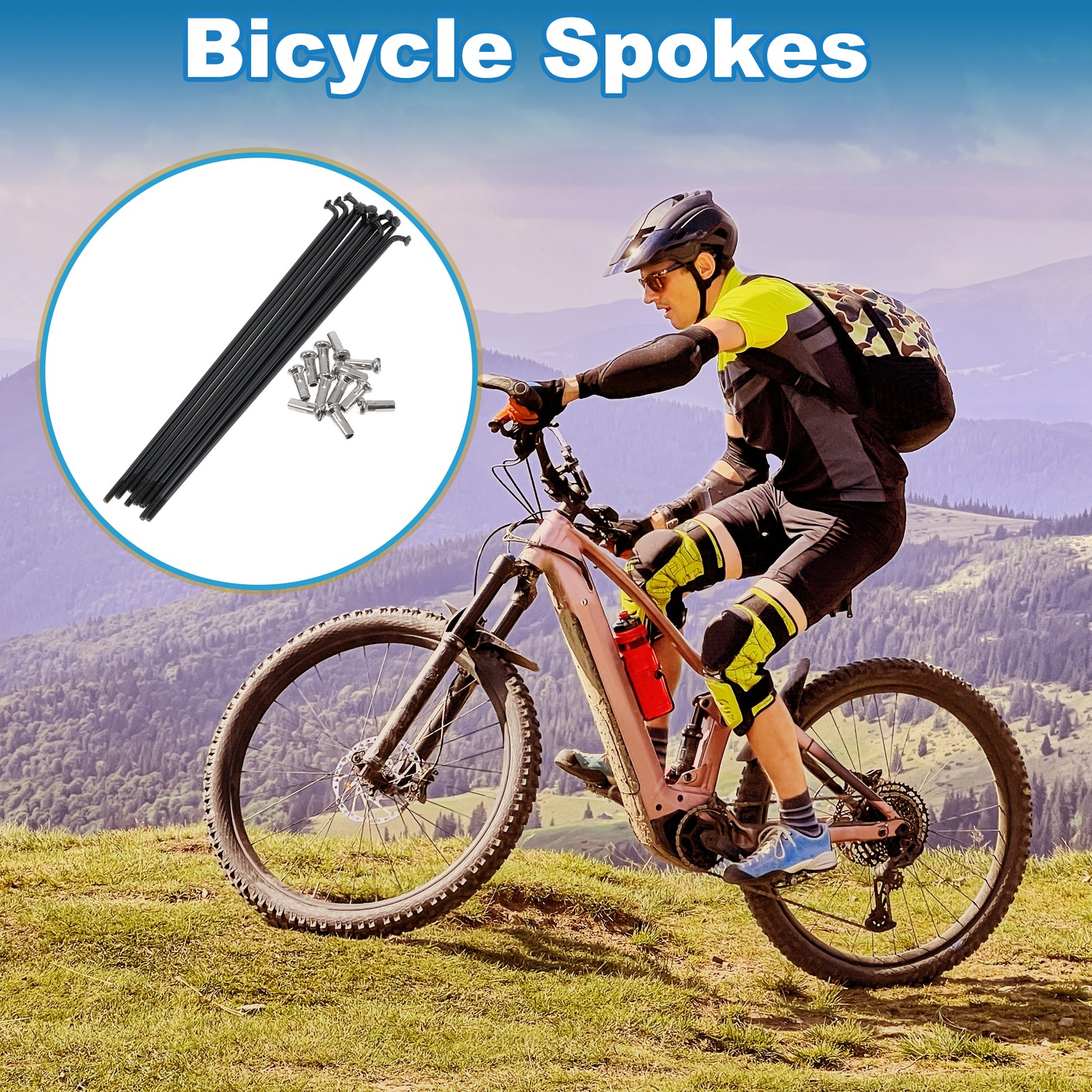 1 Set 14G 130mm Length Bicycle Spokes Nipple 304 Stainless Steel Black Universal