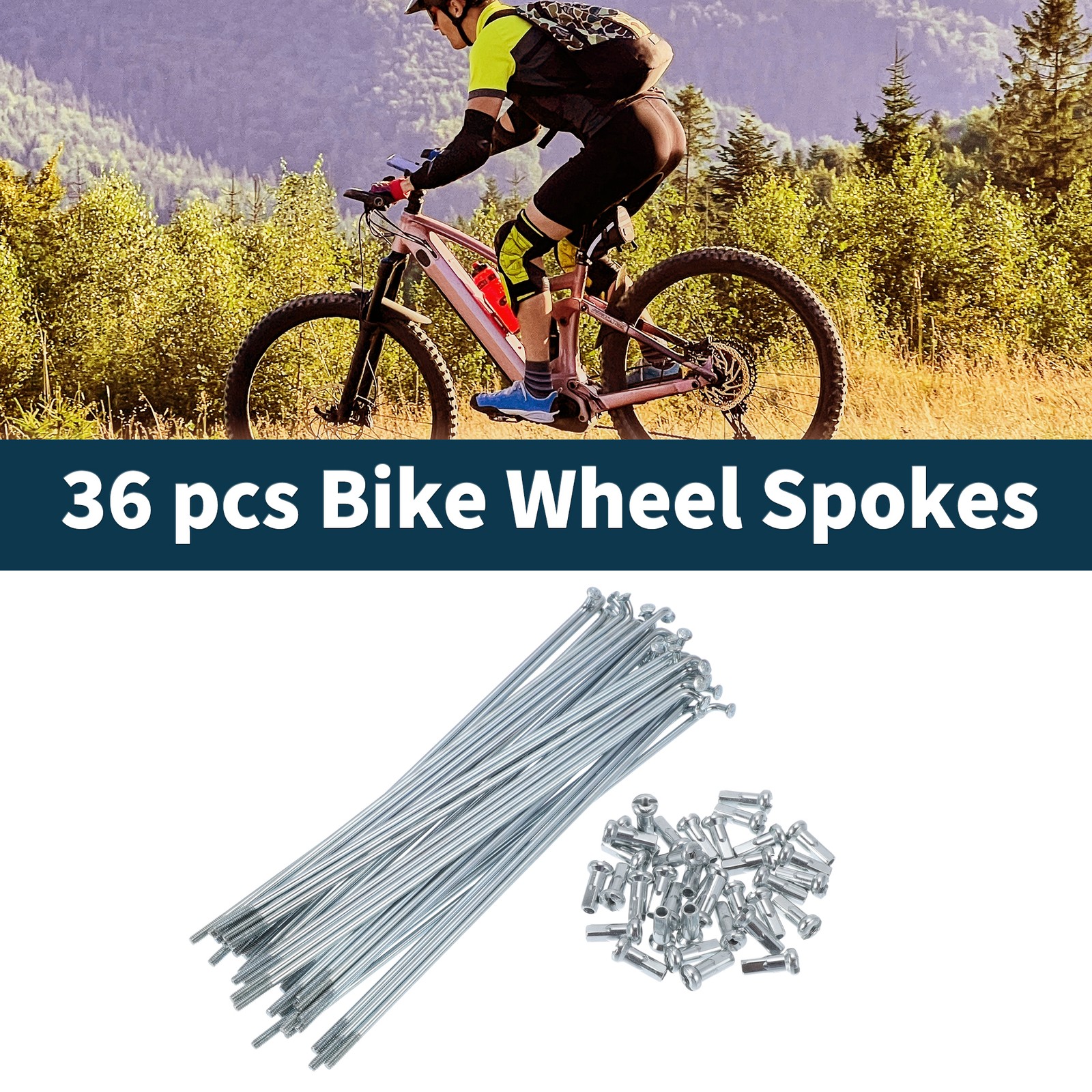 1 Set 13G 148mm Length Bicycle Spokes Nipple 45 Steel Galvanized Universal