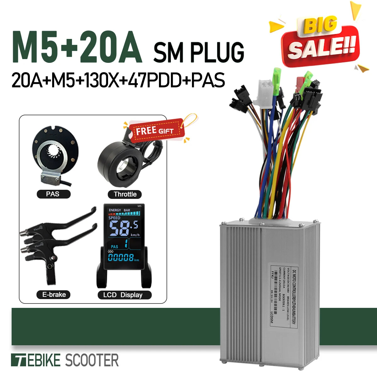 Ebike 3 Mode Sinewave 20A Controlle 36V 48V Color M5/UKC1 Display 350W500W Motor