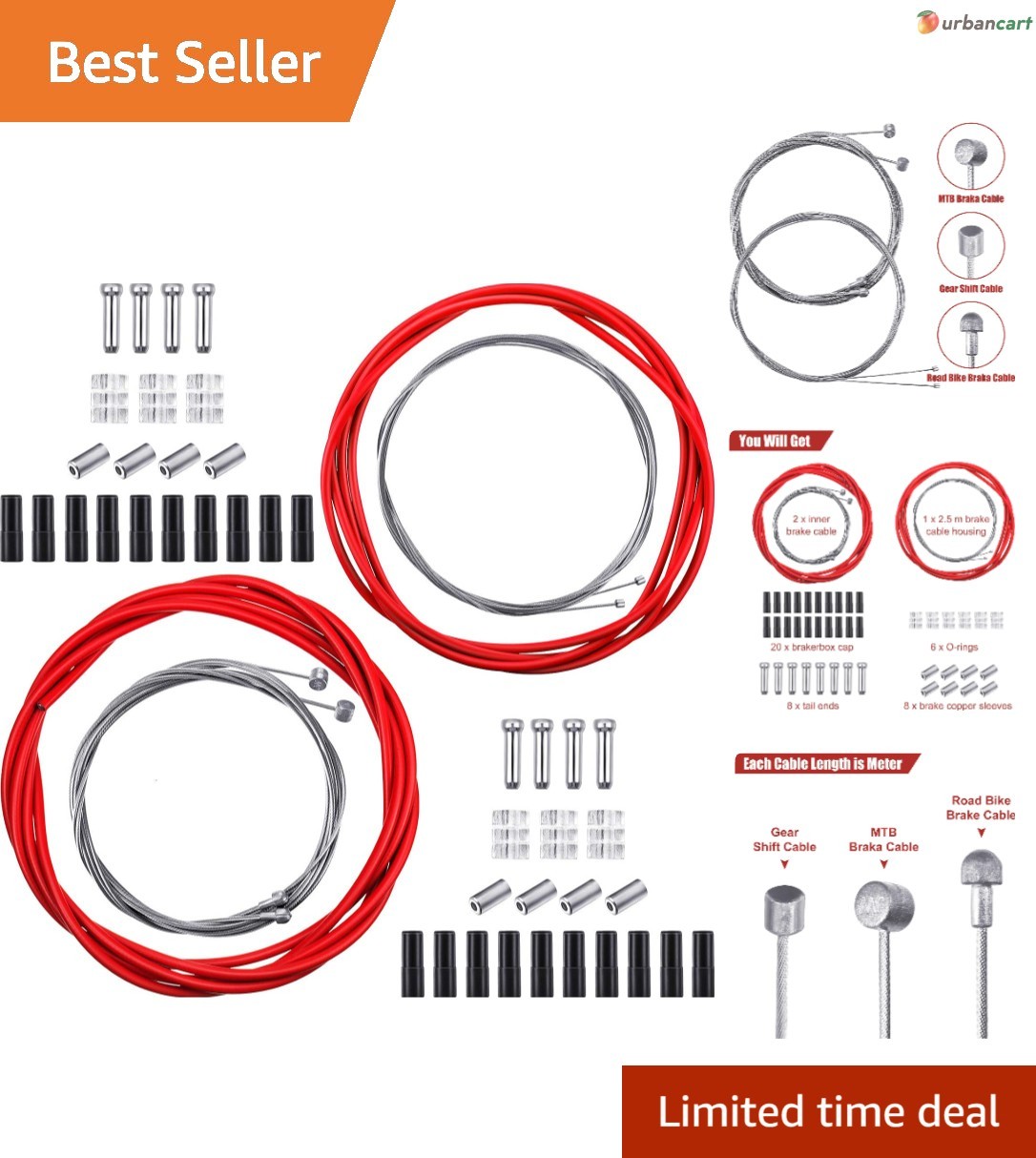 Universal Bike Brake & Shift Cable Kit – Durable, Rust-Resistant Replacement Set